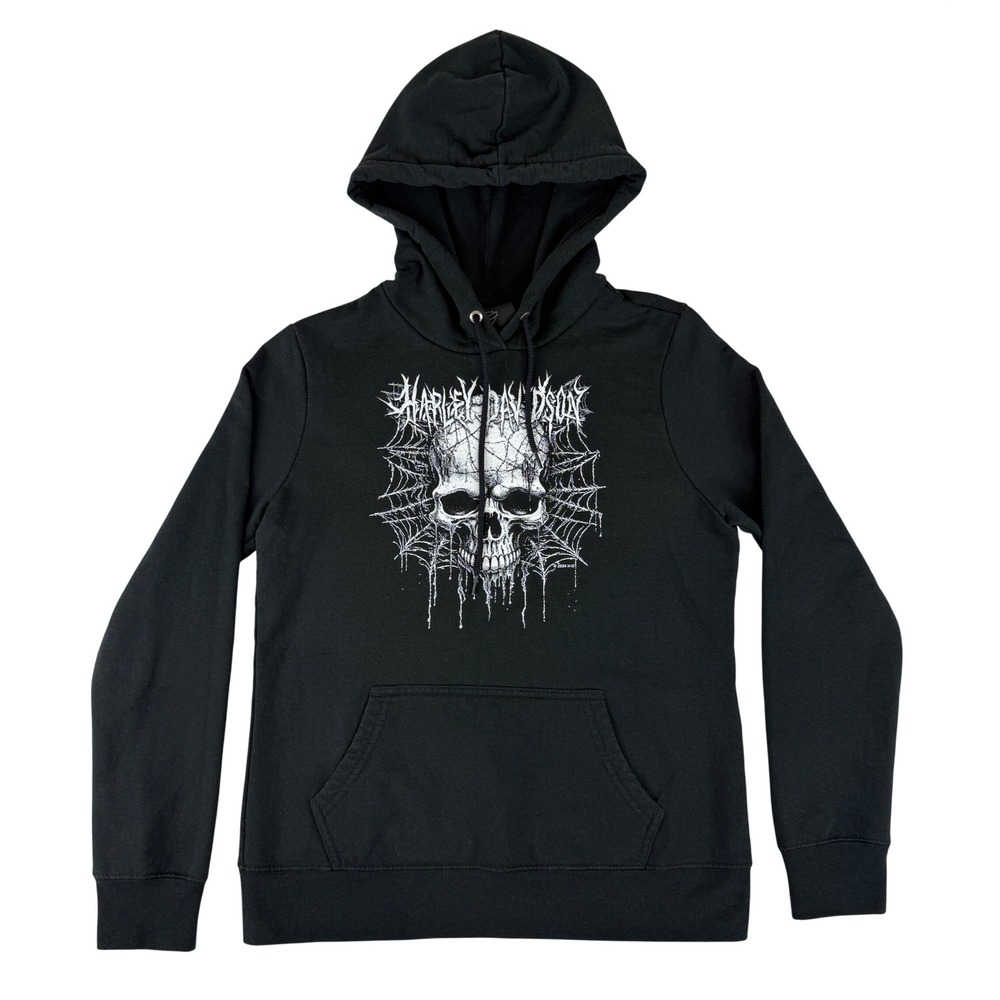 Harley Davidson Hoodie Womens Medium Black Skull Spiderweb Appleton Wisconsin